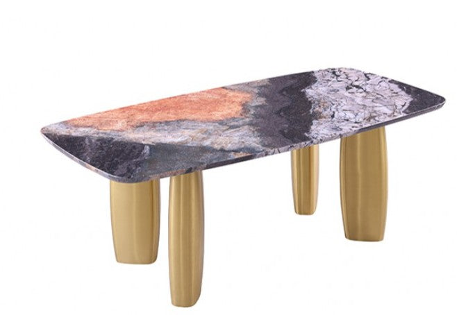 Naynem Dining Table Sintered Stone Black Gray Gold Finish