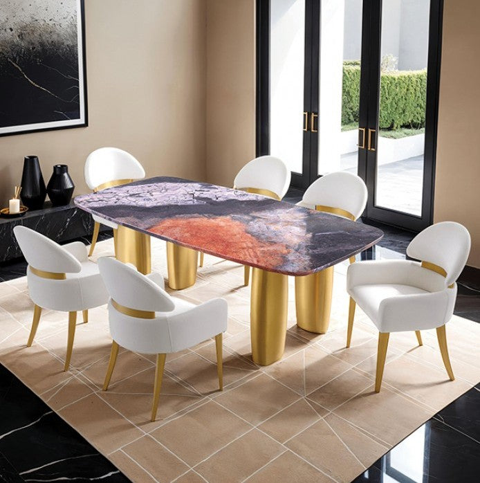 Naynem Dining Table Sintered Stone Black Gray Gold Finish