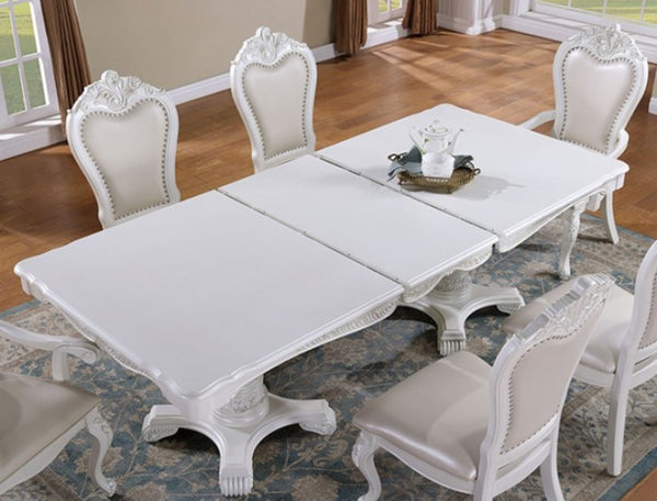 tradition white dining table top in white with chairs 