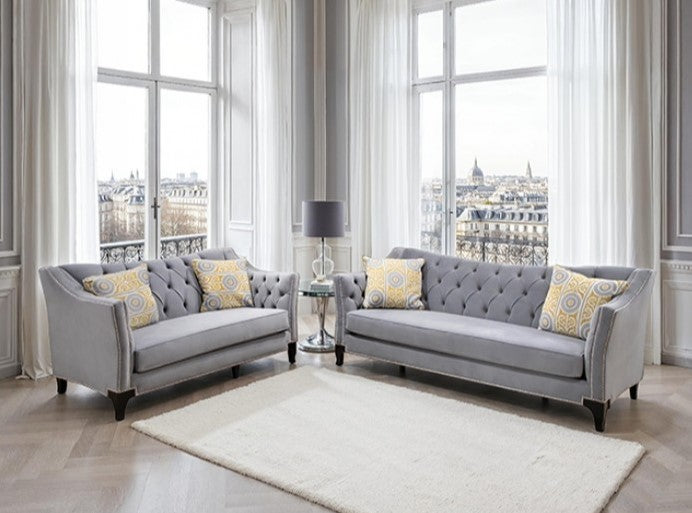 Nikki Gray Button Tufted Loveseat