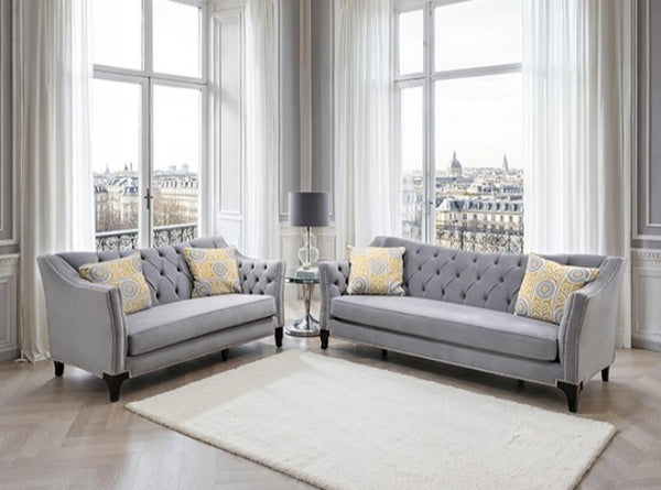 Nikki Gray Button Tufted Sofa Set
