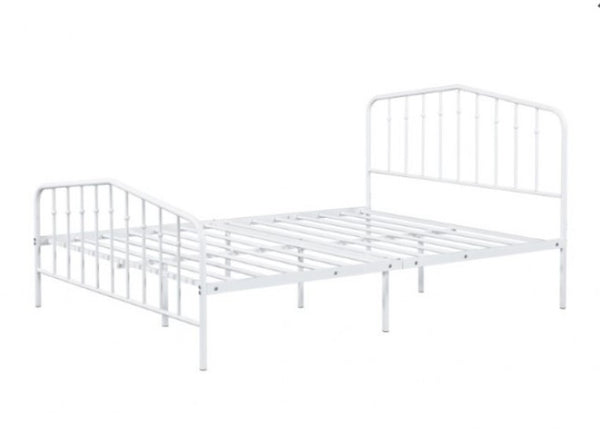 Nikoil Full Metal Bed White Finish White metal bed frame on a white background
