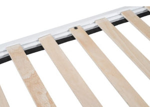 Nikoil Queen Storage Metal Bed White Finish Wooden slats on a metal bed frame with a white background