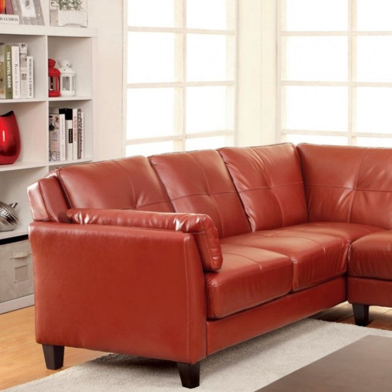 Nino Mahogany Red Leatherette Button Tufted Sectional Sofa