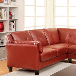 Nino Mahogany Red Leatherette Button Tufted Sectional Sofa
