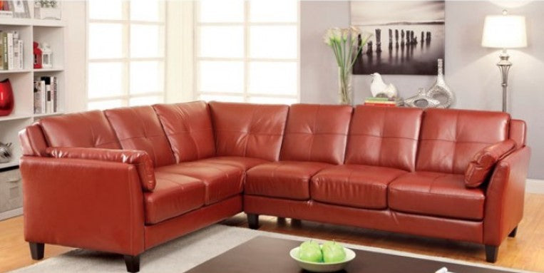 Nino Mahogany Red Leatherette Button Tufted Sectional Sofa