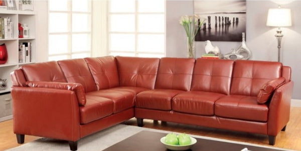 Nino Mahogany Red Leatherette Button Tufted Sectional Sofa