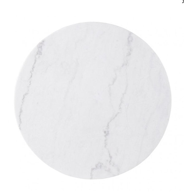 Nolan Genuine Marble Top Round Dining Table Round marble coaster with white and gray marbled pattern on a white background