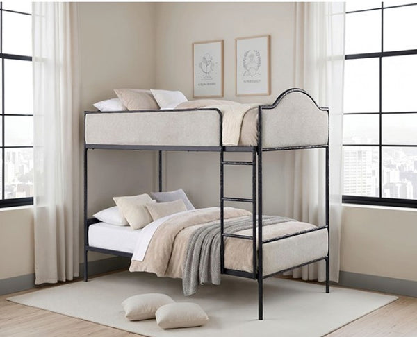 Norama Twin Loft Bed Black Bunk bed in a room with large windows and light decor