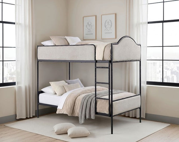 Norama Twin Twin Bunkbed Black Bunk bed in a room with large windows and light decor