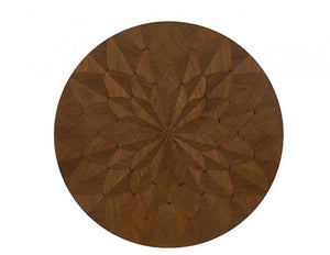 Nova Modern Style Round Walnut Table Round wooden cutting board with star pattern on a white background