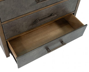 Wooden dresser with open drawer on a white background