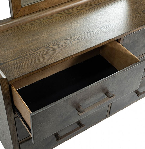 Nutone Dark Walnut Modern Dresser Wooden dresser with an open drawer on a white background