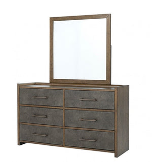 Nutone Dark Walnut Modern Dresser Dresser with six drawers and a mirror on a white background