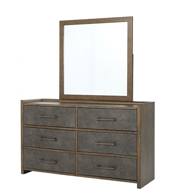 Nutone Dark Walnut Modern Dresser Dresser with six drawers and a mirror on a white background