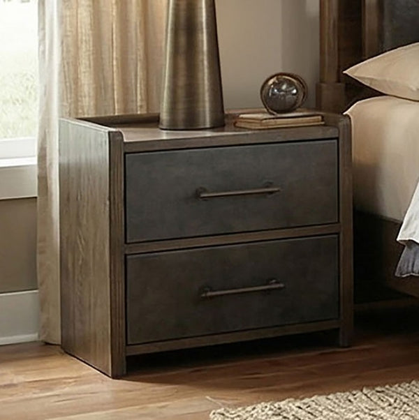 Nutone Dark Walnut Modern Nightstand Wooden nightstand with two drawers in a bedroom setting