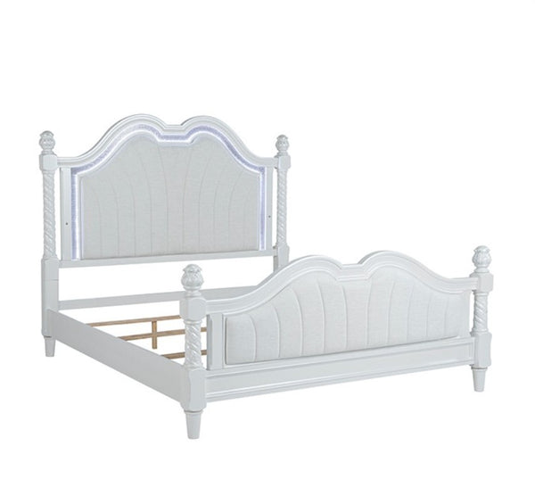 Octavia Victorian Style Pearl White Bed White wooden bed frame on a white background