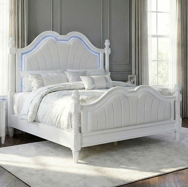 Octavia Victorian Style Pearl White Bed White bed with decorative headboard in a bedroom setting