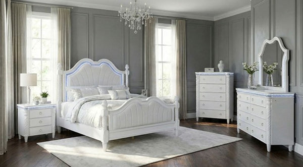 Octavia Victorian Style Pearl White Bed Set Neatly arranged bedroom with white furniture and gray walls