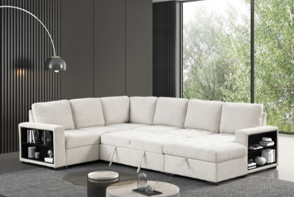 Oliver Sleeper Sectional Sofa White Finish Open