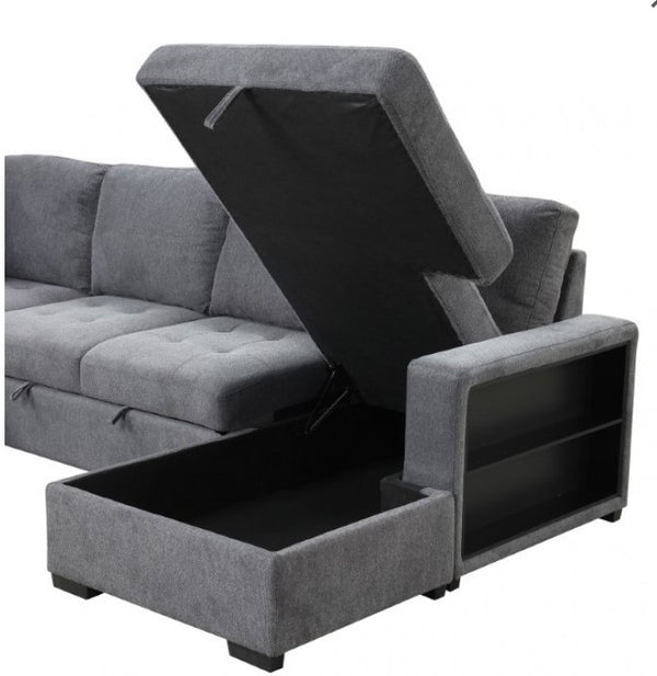 Oliver Sleeper Sectional Sofa Dark Gray Finish Storage