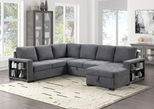 Oliver Sleeper Sectional Sofa Dark Gray Finish