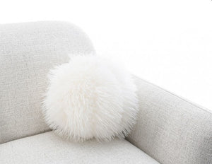 Owan Fabric Sofa With Pocket Coil Seating – Oat White fluffy pillow on a light gray sofa against a white background