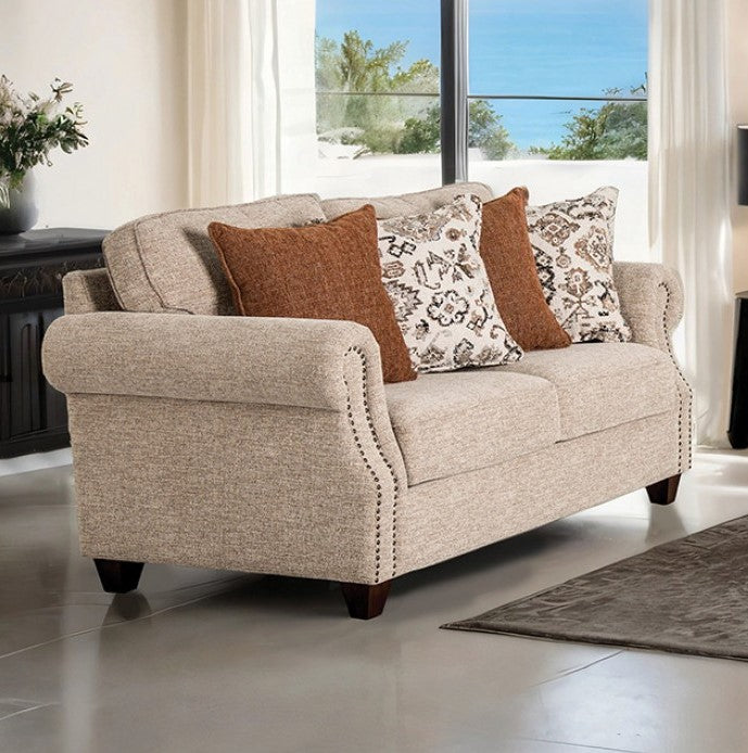 Peggie Polyester Taupe Fabric Upholstered Loveseat
