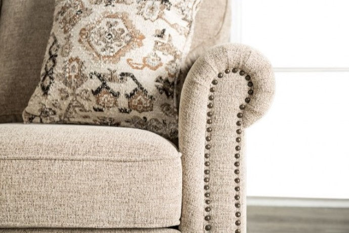 Peggie Polyester Taupe Fabric Upholstered Sofa