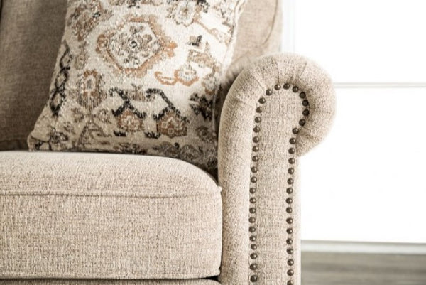Peggie Polyester Taupe Fabric Upholstered Sofa Arm