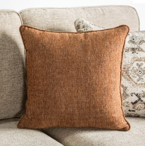 Peggie Polyester Taupe Fabric Upholstered Sofa Orange pillow