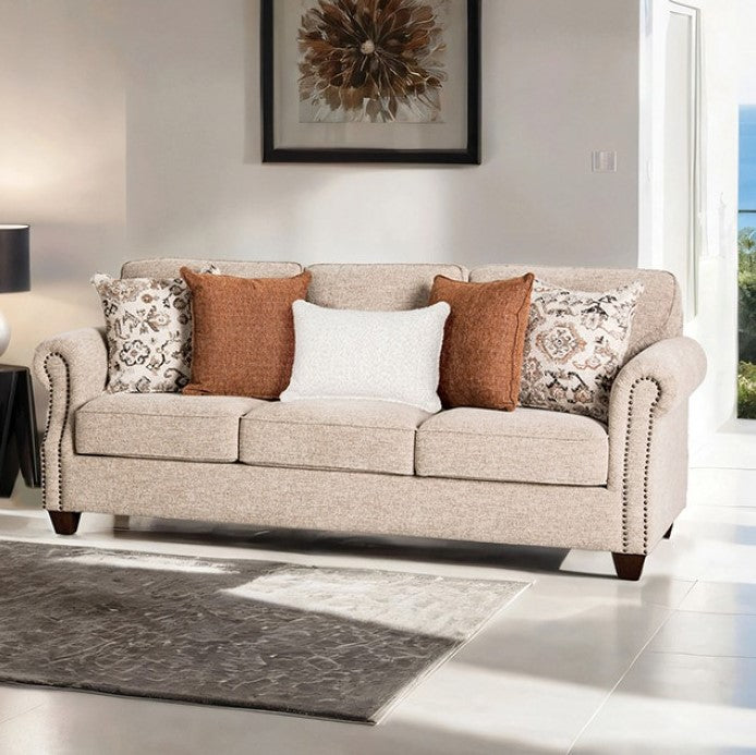 Peggie Polyester Taupe Fabric Upholstered Sofa