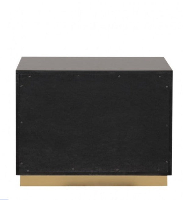 Primeberg Modern Black Gold Pattern Nightstand A modern black rectangular side table or console with a minimalist gold metal base, shown from the back against a plain white background.