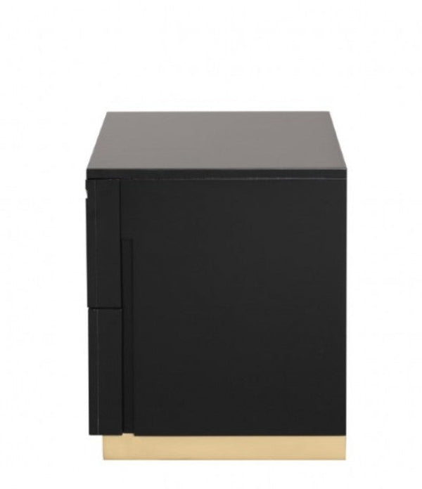 Primeberg Modern Black Gold Pattern Nightstand A modern black side table or cabinet with a minimalist geometric design, featuring a matte black finish and a contrasting brushed gold base, shown against a plain white background.