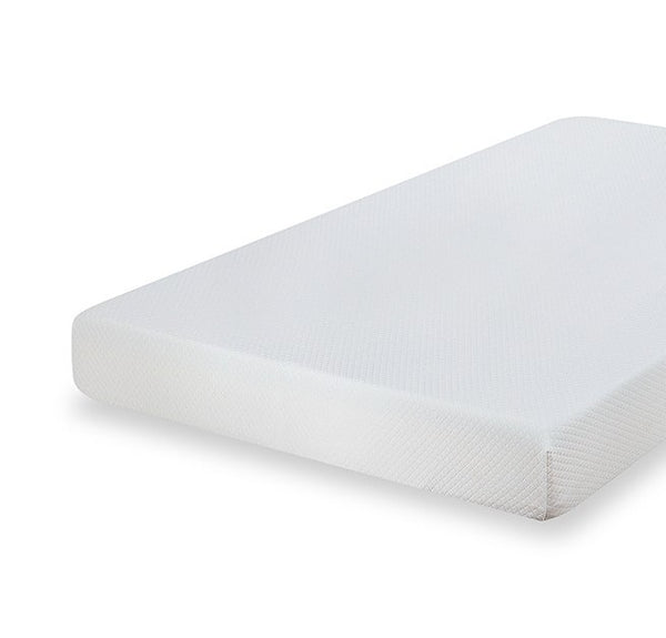 Primenite Memory Foam Mattress 8" A white mattress topper or mattress cover with a textured, diamond-patterned surface, shown at an angle on a clean white background.