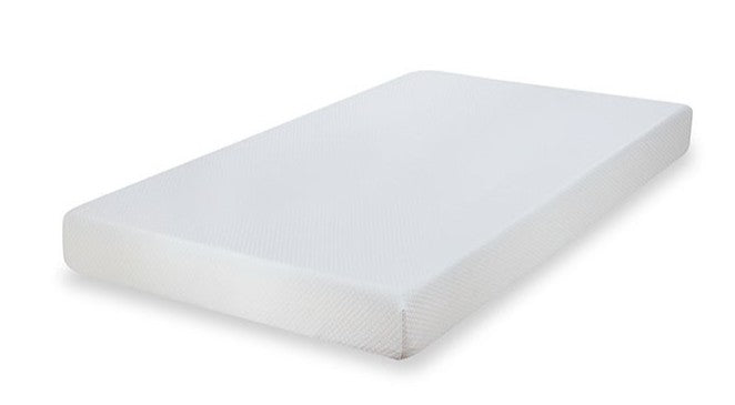Primenite Memory Foam Mattress 8" A beige upholstered bed frame with a tufted headboard, shown with a white mattress and decorative pillows in a styled bedroom setting.