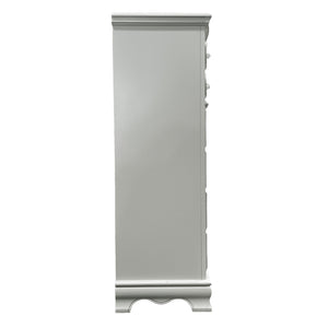 Primrose Gray Chest with Floral Accent Gray wooden cabinet on a white background
