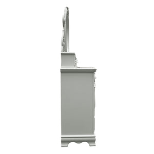 Primrose Gray Dresser with Floral Accent White bathroom cabinet with a mirror on a white background