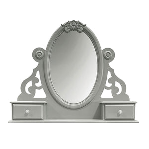 Primrose Gray Mirror with Floral Accent Gray decorative mirror with intricate designs on a white background