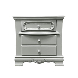 Primrose Gray Nightstand with Floral Accent Gray nightstand with decorative elements on a white background