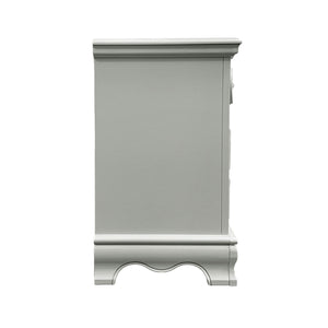 Primrose Gray Nightstand with Floral Accent A light gray painted wooden cabinet shown from the side against a plain white background.