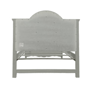 Primrose Gray Twin Bed Frame with Floral Accent Gray bed frame with headboard on a white background