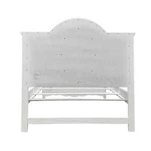 Primrose White Twin Bed Frame with Floral Accent White wooden bed frame with an arched headboard and matching footboard, shown from the front on a white background.