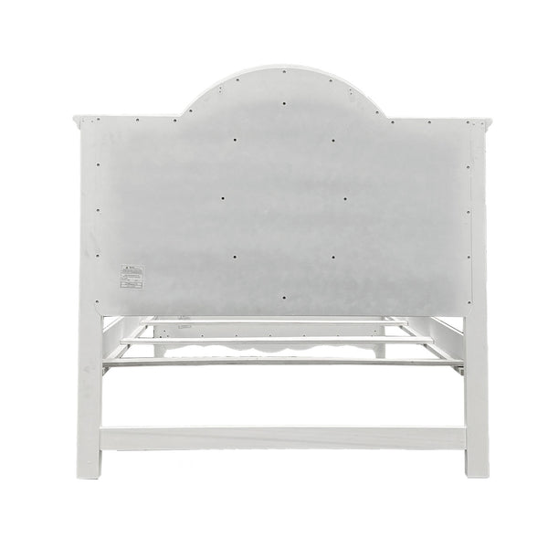 Primrose White Twin Bed Frame with Floral Accent White wooden bed frame with an arched headboard and matching footboard, shown from the front on a white background.