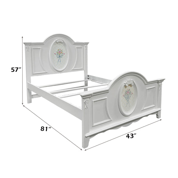 Primrose White Twin Bed Frame with Floral Accent Gray bed frame with dimensions on a white background