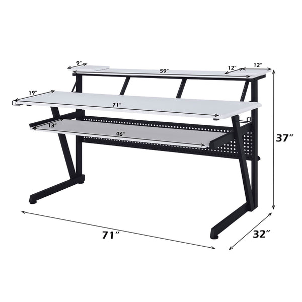 Primtone Black White Music Production Desk Measurement chart of a desk with dimensions labeled