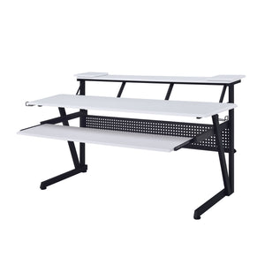 Primtone Black White Music Production Desk White desk with black metal frame on a white background