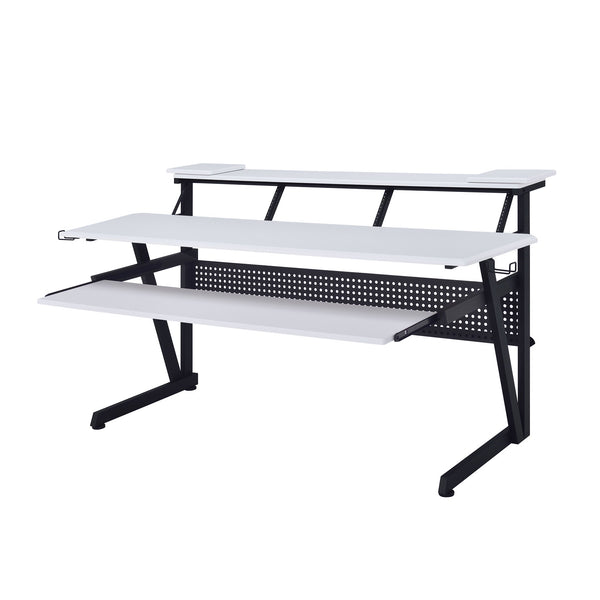 Primtone Black White Music Production Desk White desk with black metal frame on a white background