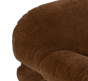Prinkett Modular Corner Brown Fabric Sectional Sofa Close-up of a brown textured fabric upholstered curved armrest or cushion against a plain white background.