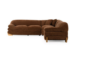 Prinkett Modular Corner Brown Fabric Sectional Sofa A modern L-shaped sectional sofa upholstered in a textured brown fabric, featuring light wood legs, shown against a plain white background.